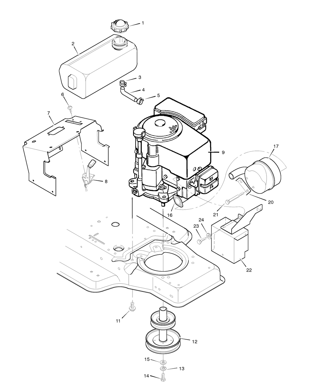 Engine Mount Diagram and Parts List for 40706A 1996 Briggs and Stratton Lawn Tractor